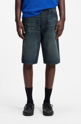 Shorts straight fit en tejido de sarga rota, Azul oscuro