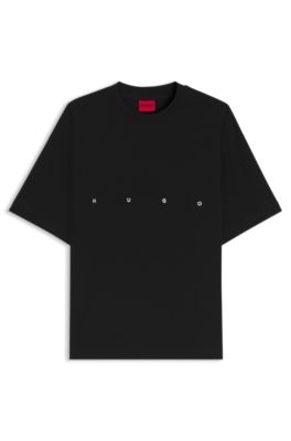 Oversize-fit cotton T-shirt with bold printed logo, Black