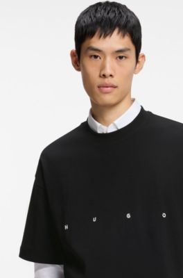 Oversize-fit cotton T-shirt with bold printed logo, Black