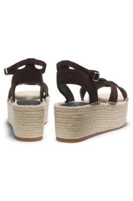 Suede espadrilles with Double B monogram, Dark Brown