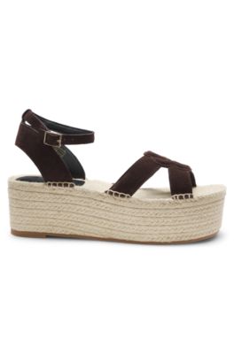 Suede espadrilles with Double B monogram, Dark Brown