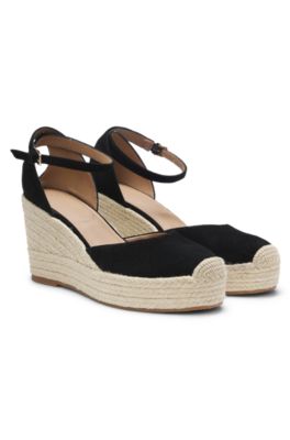 Alpargatas de ante con suela de cu&ntilde;a, Negro