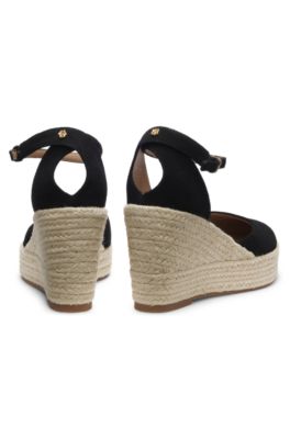 Alpargatas de ante con suela de cu&ntilde;a, Negro