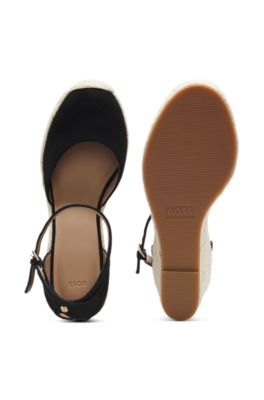 Alpargatas de ante con suela de cu&ntilde;a, Negro