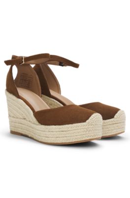 Suede espadrilles with wedge sole, Brown