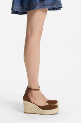 Suede espadrilles with wedge sole, Brown