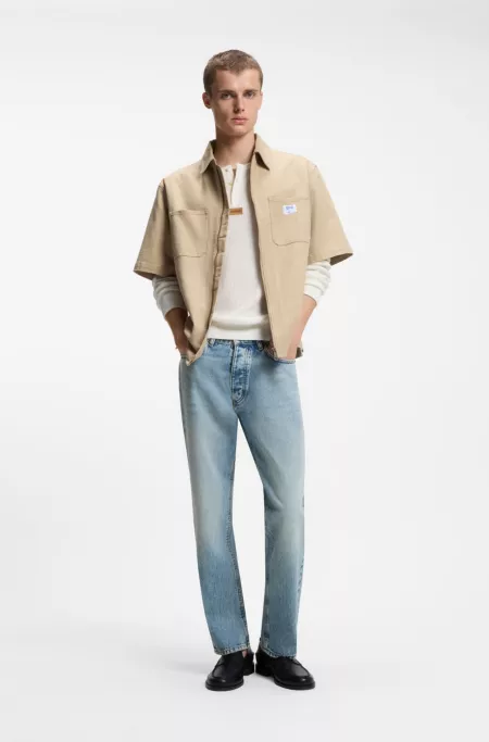 Regular-fit jeans in bright-blue broken-twill fabric