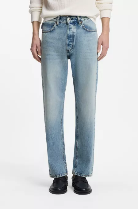 Regular-fit jeans in bright-blue broken-twill fabric