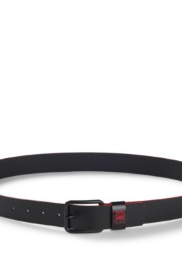 Ceinture en cuir italien HUGO x RB &agrave; motif taureau, Noir
