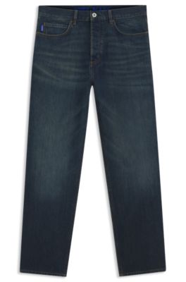 Baggy-fit jeans in soft broken twill, Dark Blue