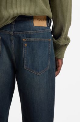 Jean Baggy en twill bris&eacute; doux, Bleu fonc&eacute;