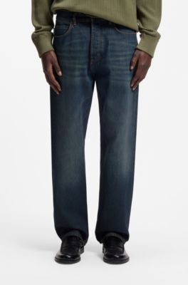 Baggy-fit jeans in soft broken twill, Dark Blue