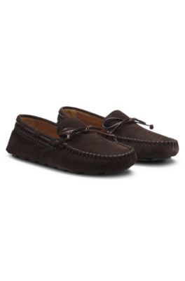 Mocasines de ante con pespuntes, Marr&oacute;n oscuro