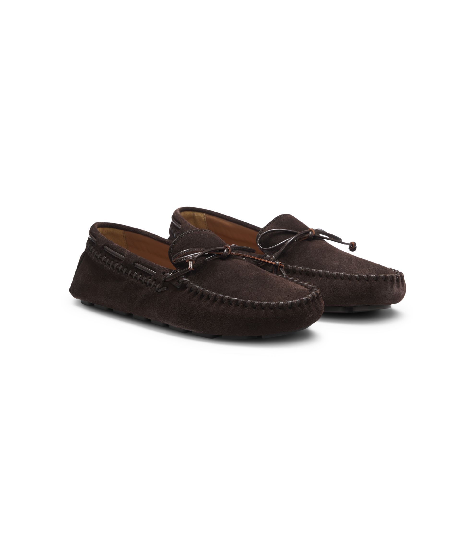 BOSS - Suede moccasins with whipstitching - Dark Brown