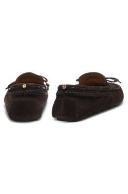 Mocasines de ante con pespuntes, Marr&oacute;n oscuro