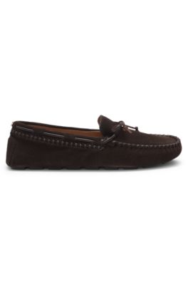 Mocasines de ante con pespuntes, Marr&oacute;n oscuro