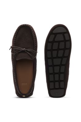 Suede moccasins with whipstitching, Dark Brown