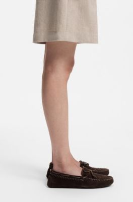 Mocasines de ante con pespuntes, Marr&oacute;n oscuro