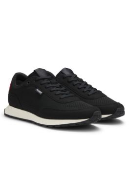 Knitted-upper sneakers with logo flag, Black