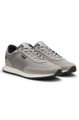 Deportivas con empeine de punto y etiqueta con logo, Gris claro