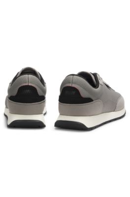 Knitted-upper sneakers with logo flag, Light Grey