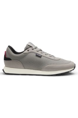Deportivas con empeine de punto y etiqueta con logo, Gris claro