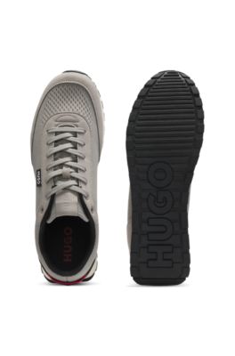 Knitted-upper sneakers with logo flag, Light Grey