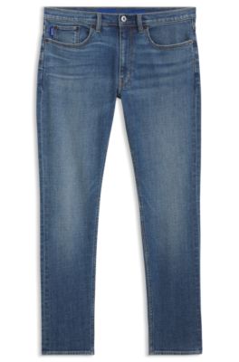 Extra-slim fit jeans in mid-blue stretch cotton, Turquoise