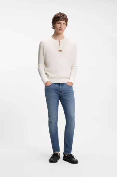Extra-slim fit jeans in mid-blue stretch cotton