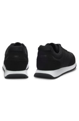 Running-inspired trainers with monogram-jacquard uppers, Black