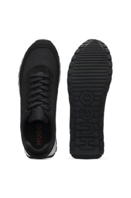 Running-inspired trainers with monogram-jacquard uppers, Black