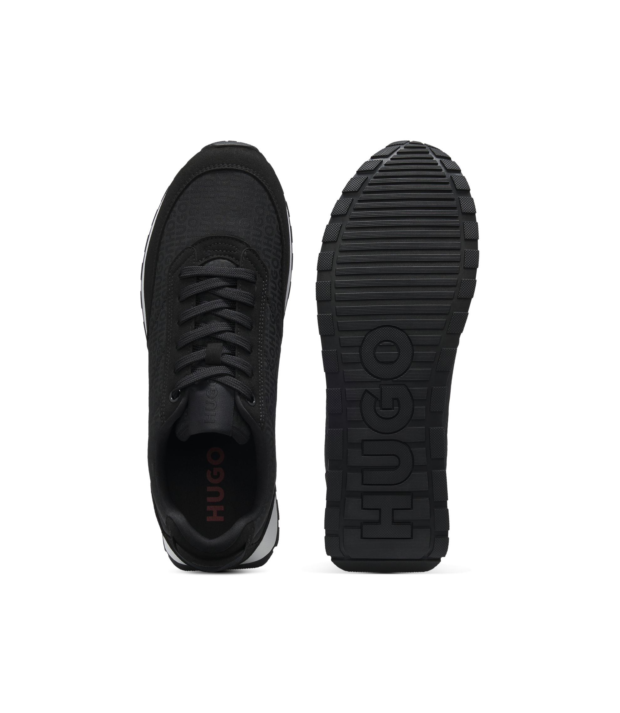 HUGO - Running-inspired trainers with monogram-jacquard uppers - Black