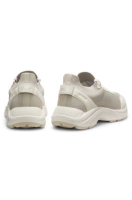 Knitted-upper trainers with embossed logo, Light Beige