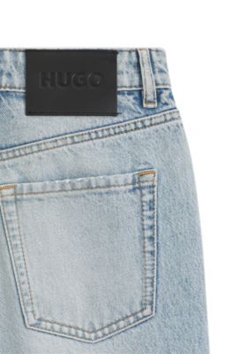 Jeans straight fit en denim azul con bajos vueltos, Turquesa