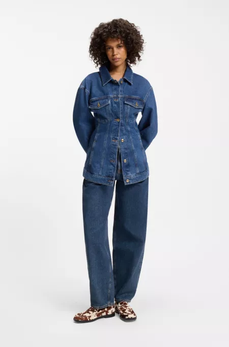 Barrel-leg jeans in blue Japanese denim