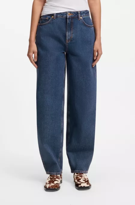 Barrel-leg jeans in blue Japanese denim