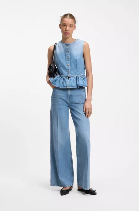 Wide-leg-fit jeans in light-blue denim