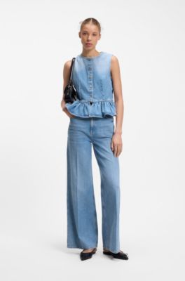 Wide-leg-fit jeans in light-blue denim, Blue