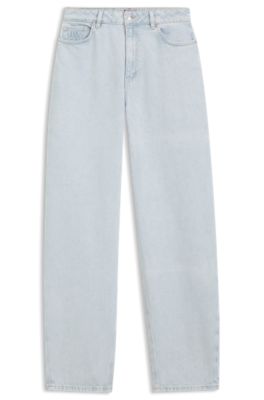 High-rise barrel-leg jeans in soft cotton, Turquoise