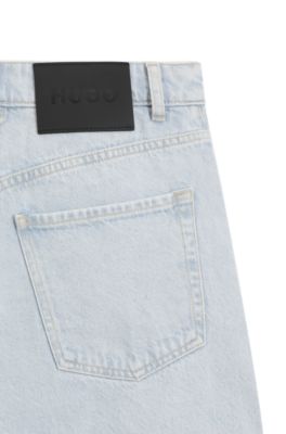 High-rise barrel-leg jeans in soft cotton, Turquoise