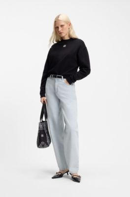 High-rise barrel-leg jeans in soft cotton, Turquoise