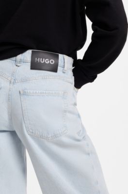 High-rise barrel-leg jeans in soft cotton, Turquoise