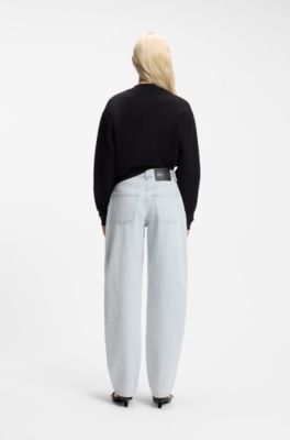 High-rise barrel-leg jeans in soft cotton, Turquoise
