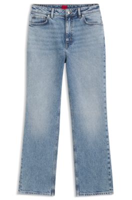 Slim-fit high-rise jeans in stretch cotton, Turquoise