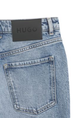 Slim-fit high-rise jeans in stretch cotton, Turquoise