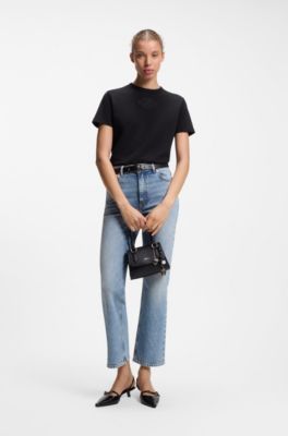 Slim-fit high-rise jeans in stretch cotton, Turquoise