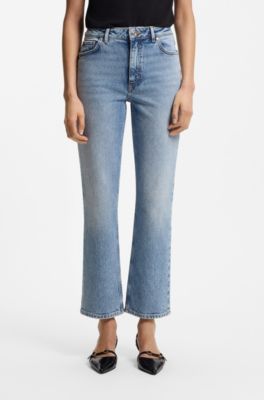 Slim-fit high-rise jeans in stretch cotton, Turquoise