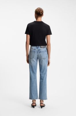 Slim-fit high-rise jeans in stretch cotton, Turquoise