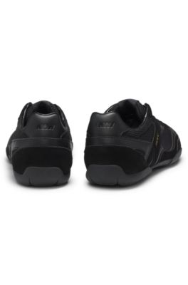 Mixed-material trainers with open mesh, Black