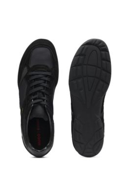 Mixed-material trainers with open mesh, Black